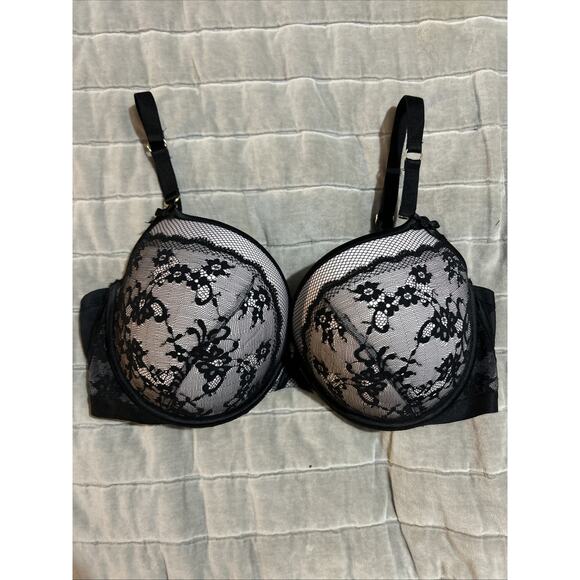 Victoria’s Secret Padded Demi Bra Black White Lace 36DD Underwire - Picture 1 of 6